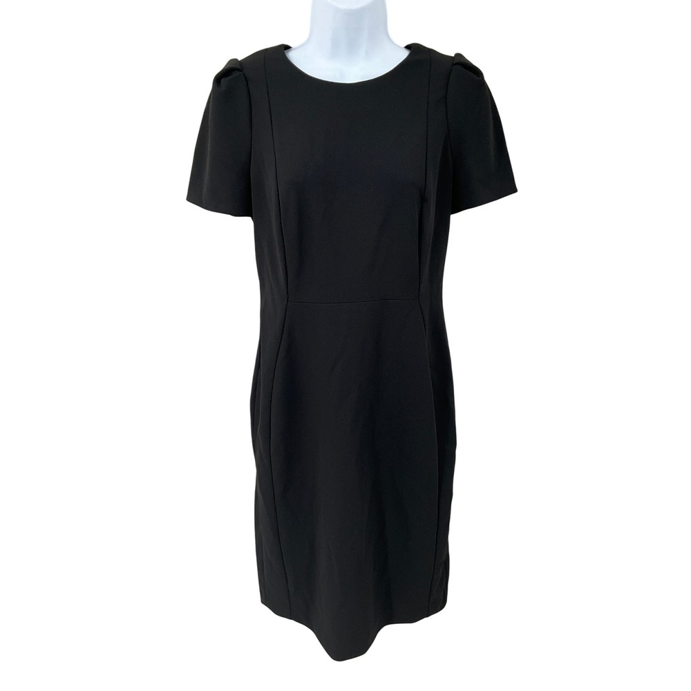 Calvin Klein Sheath Dress Womens 8 Black Classic Minimalist Puff Sleeve Capsule